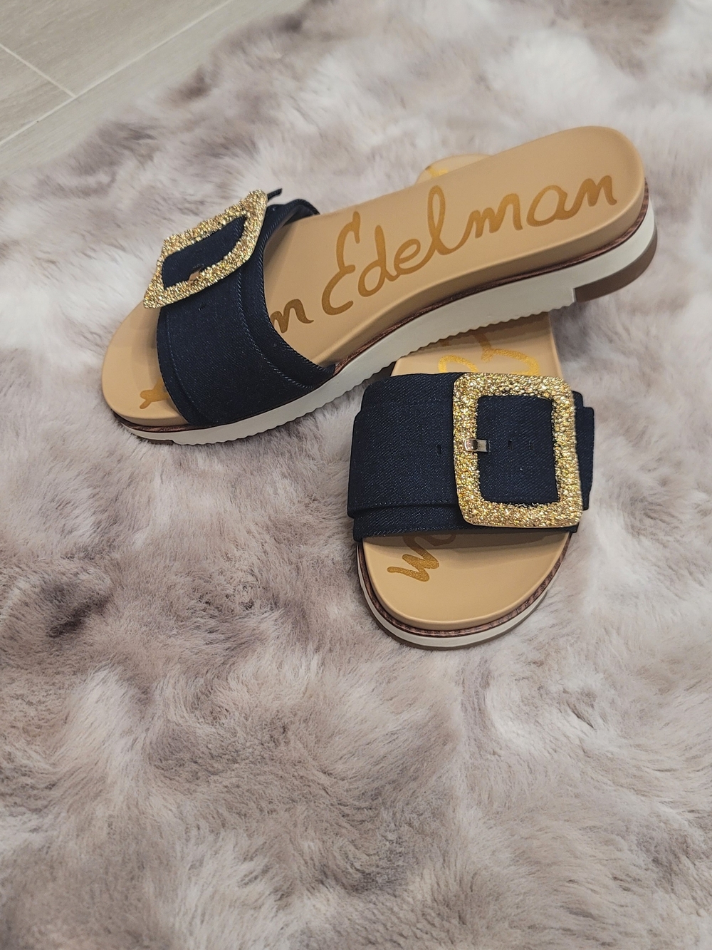 Sam Edelman Slide Sandals with Gold Buckle Accent